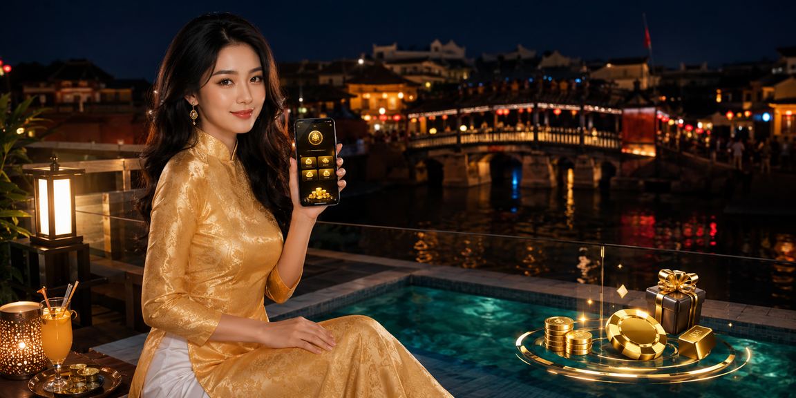 Người dùng đăng nhập ứng dụng xsdp tại Hội An với trang phục áo dài truyền thống