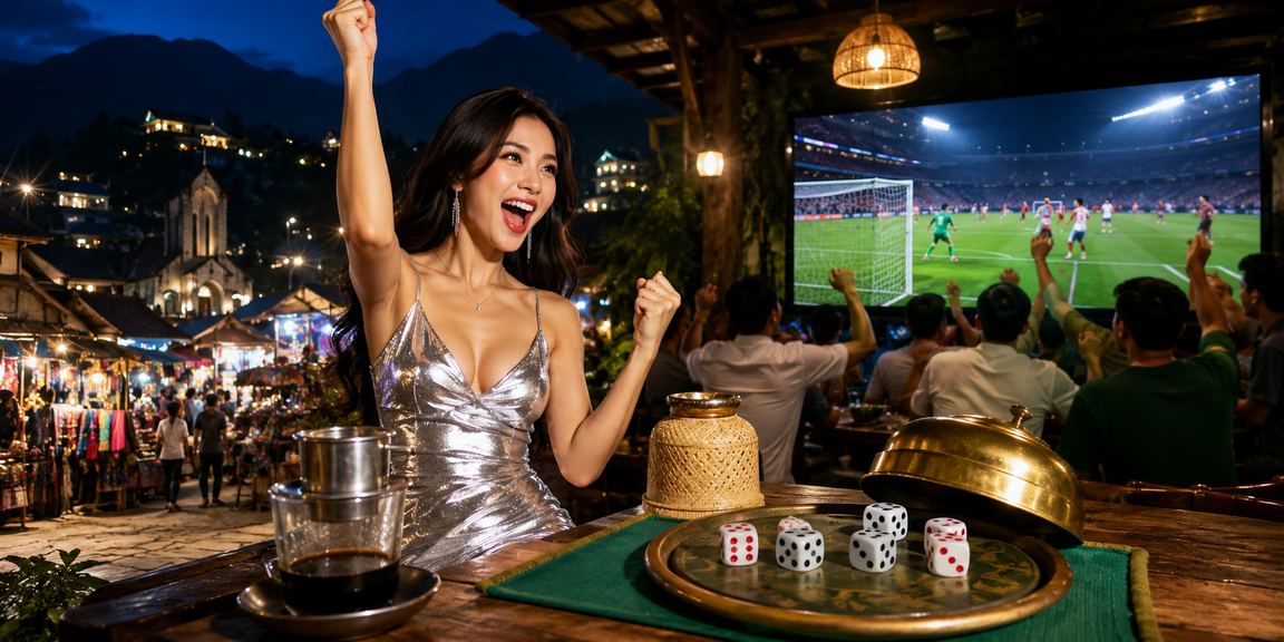 Người chơi tài xỉu với xúc xắc bên ly cà phê tại quán nhỏ ở Sapa buổi sáng